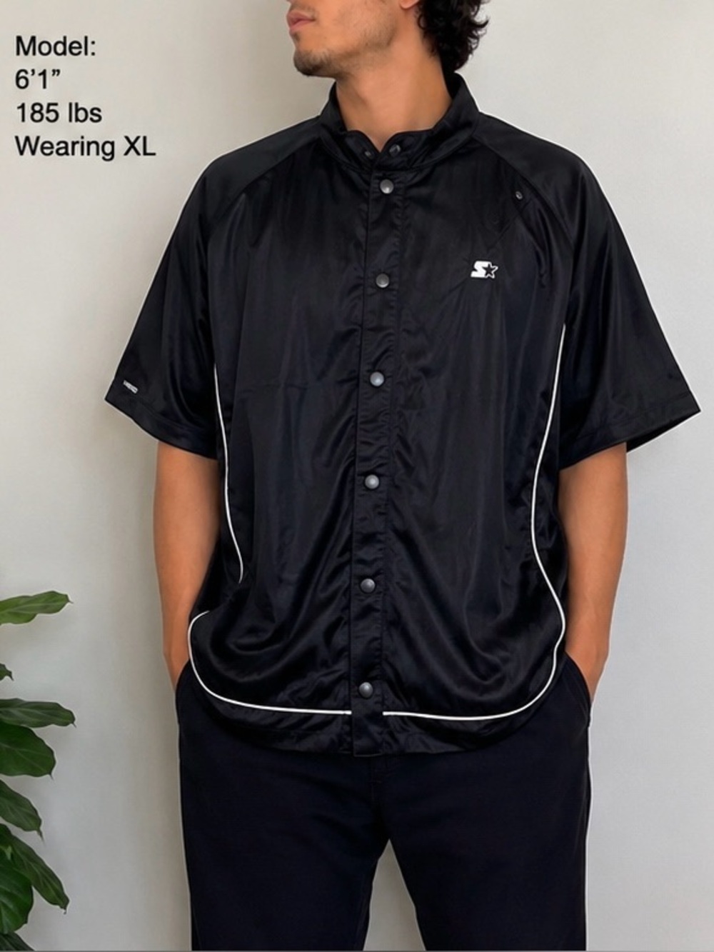 Starter Men’s XL Black Snap Front Short Sleeve Warm Up Jacket